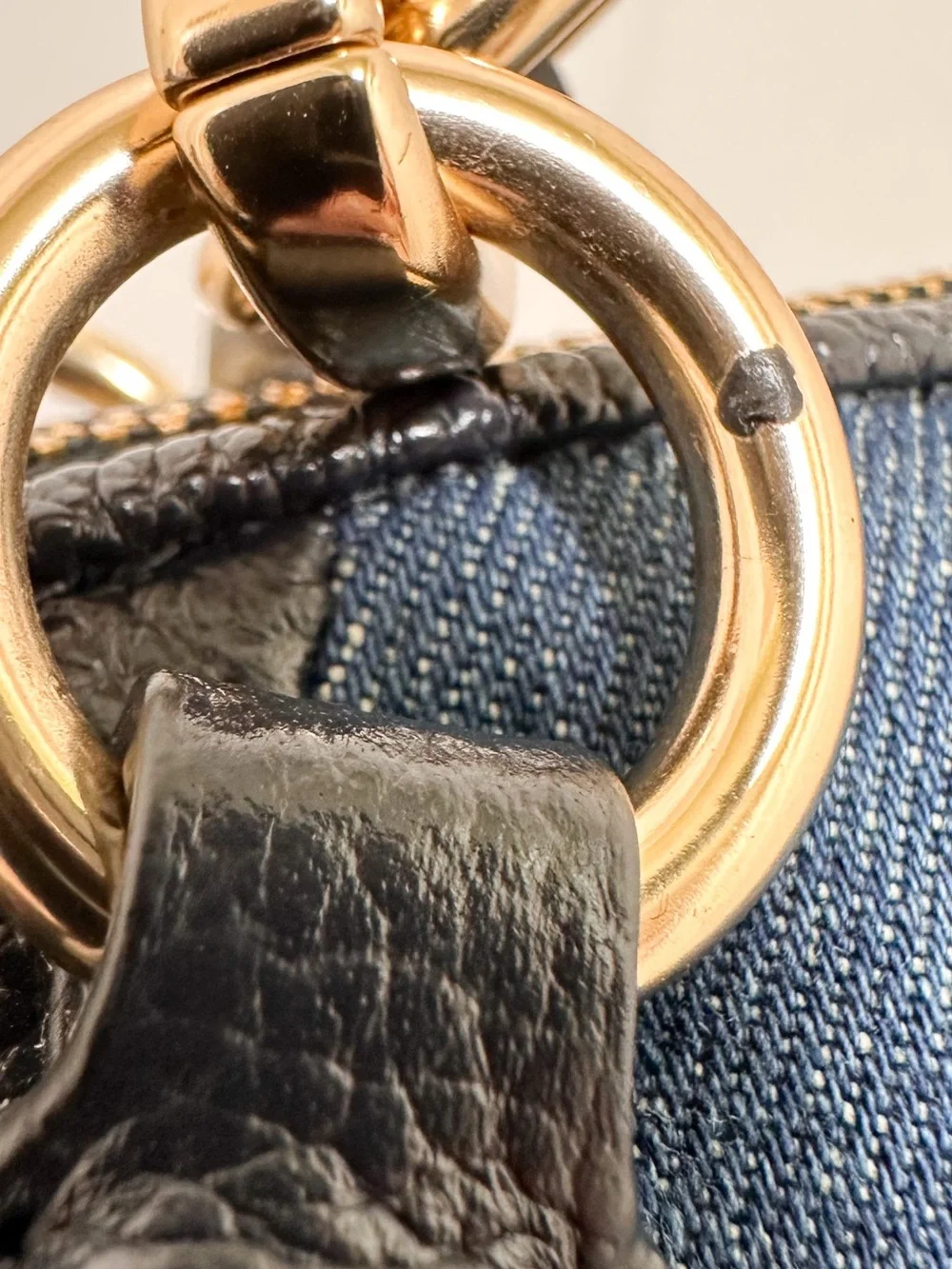 Coach Satchel Bag Kelsey‎ Denim Colorblock Black Pebbled Leather